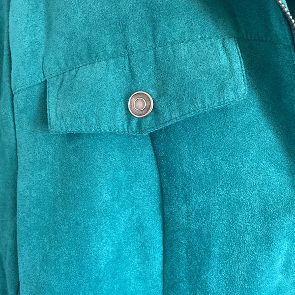 Studio Works Womens Size 10 Faux Suede Jacket Green Teal Fully Lined Lightweight - Picture 3 of 8